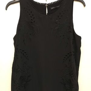 WHBM SL Etta Black Embroidered Shell, Sz S, NWT
